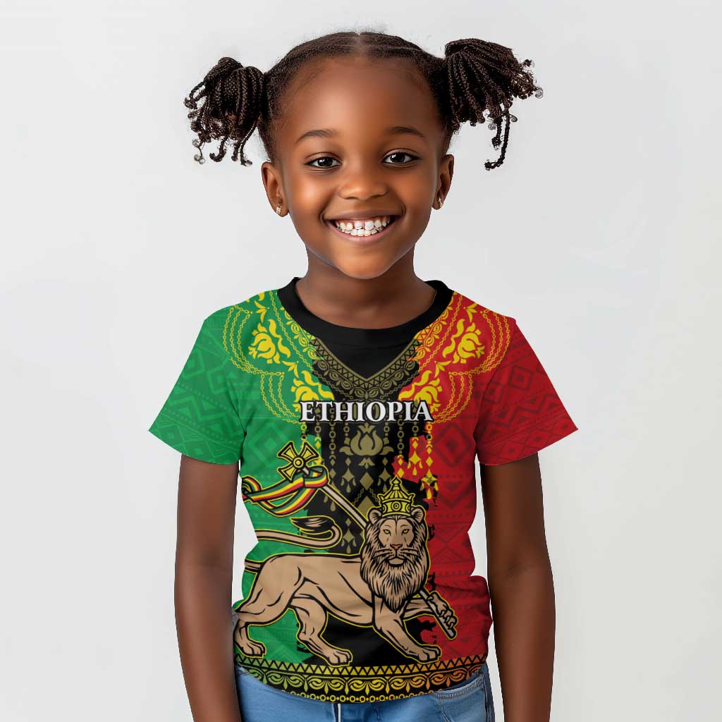 Personalised Afro Ethiopia Kid T shirt Lion Of Judah - African Pattern