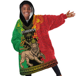 Personalised Afro Ethiopia Kid Wearable Blanket Hoodie Lion Of Judah - African Pattern