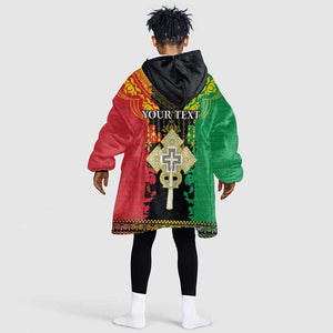 Personalised Afro Ethiopia Kid Wearable Blanket Hoodie Lion Of Judah - African Pattern