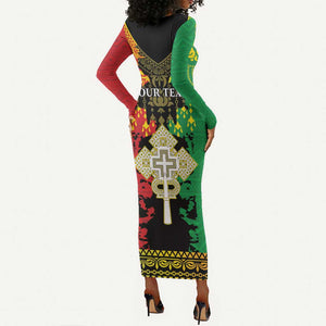 Personalised Afro Ethiopia Long Sleeve Bodycon Dress Lion Of Judah - African Pattern