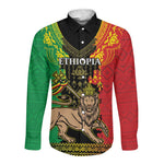 Personalised Afro Ethiopia Long Sleeve Button Shirt Lion Of Judah - African Pattern