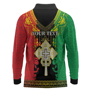 Personalised Afro Ethiopia Long Sleeve Polo Shirt Lion Of Judah - African Pattern