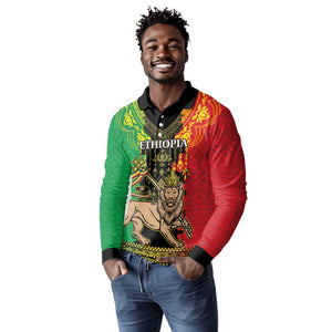 Personalised Afro Ethiopia Long Sleeve Polo Shirt Lion Of Judah - African Pattern