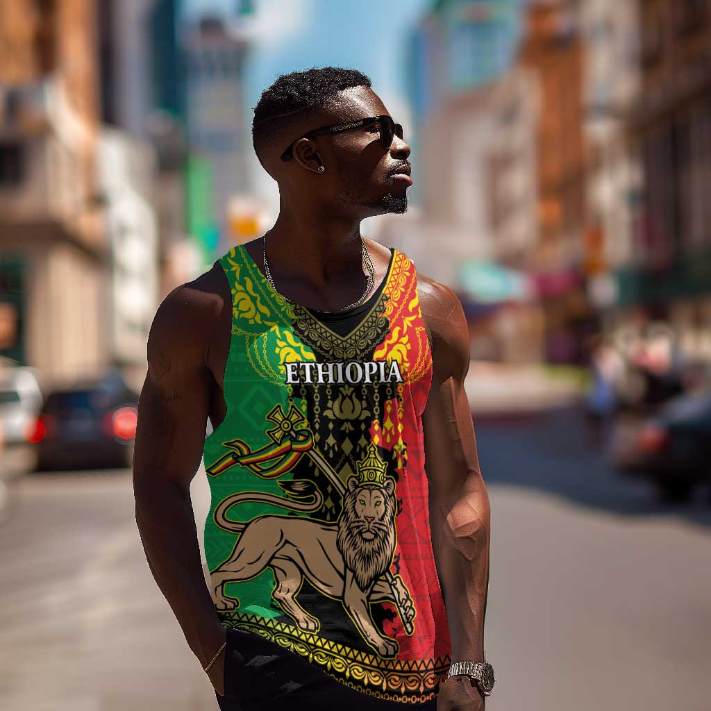 Personalised Afro Ethiopia Men Tank Top Lion Of Judah - African Pattern