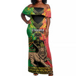 Personalised Afro Ethiopia Off Shoulder Maxi Dress Lion Of Judah - African Pattern