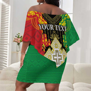 Personalised Afro Ethiopia Off Shoulder Short Dress Lion Of Judah - African Pattern