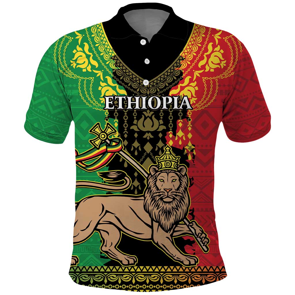 Personalised Afro Ethiopia Polo Shirt Lion Of Judah - African Pattern