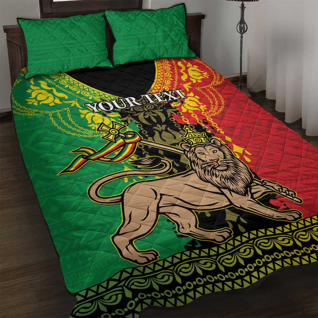 Personalised Afro Ethiopia Quilt Bed Set Lion Of Judah - African Pattern