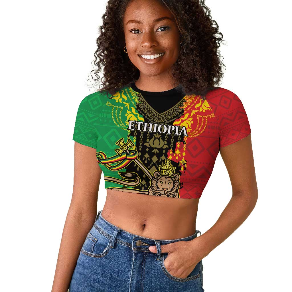 Personalised Afro Ethiopia Raglan Cropped T shirt Lion Of Judah - African Pattern