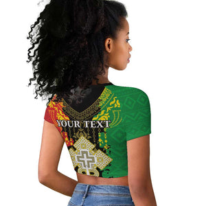 Personalised Afro Ethiopia Raglan Cropped T shirt Lion Of Judah - African Pattern