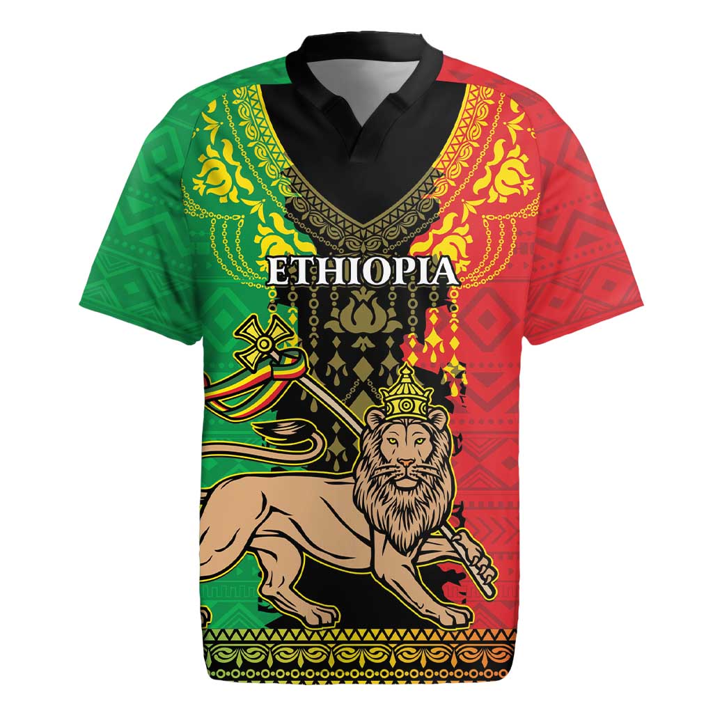 Personalised Afro Ethiopia Rugby Jersey Lion Of Judah - African Pattern