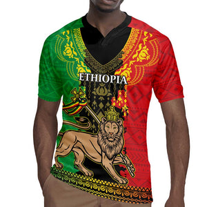 Personalised Afro Ethiopia Rugby Jersey Lion Of Judah - African Pattern