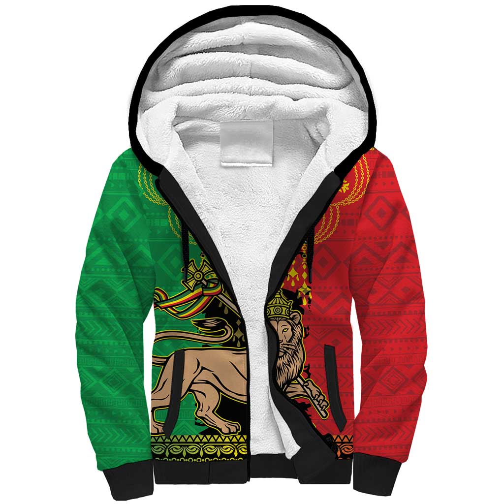 Personalised Afro Ethiopia Sherpa Hoodie Lion Of Judah - African Pattern