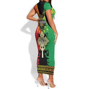 Personalised Afro Ethiopia Short Sleeve Bodycon Dress Lion Of Judah - African Pattern