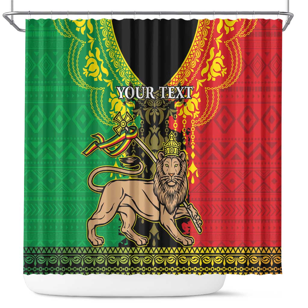 Personalised Afro Ethiopia Shower Curtain Lion Of Judah - African Pattern