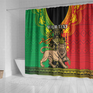 Personalised Afro Ethiopia Shower Curtain Lion Of Judah - African Pattern