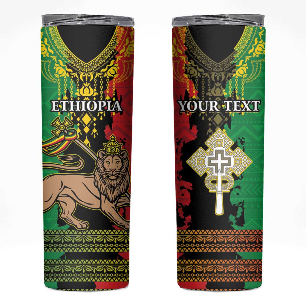 Personalised Afro Ethiopia Skinny Tumbler Lion Of Judah - African Pattern