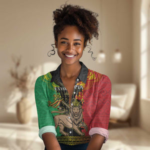 Personalised Afro Ethiopia Women Casual Shirt Lion Of Judah - African Pattern