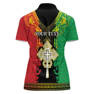 Personalised Afro Ethiopia Women Polo Shirt Lion Of Judah - African Pattern