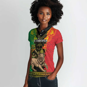 Personalised Afro Ethiopia Women Polo Shirt Lion Of Judah - African Pattern