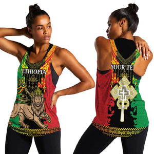 Personalised Afro Ethiopia Women Racerback Tank Lion Of Judah - African Pattern