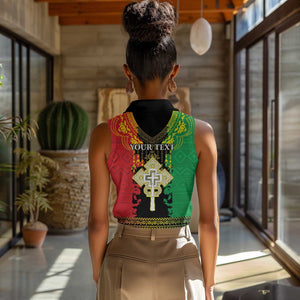 Personalised Afro Ethiopia Women Sleeveless Polo Shirt Lion Of Judah - African Pattern