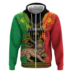 Personalised Afro Ethiopia Zip Hoodie Lion Of Judah - African Pattern