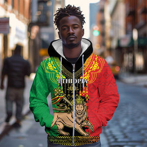 Personalised Afro Ethiopia Zip Hoodie Lion Of Judah - African Pattern