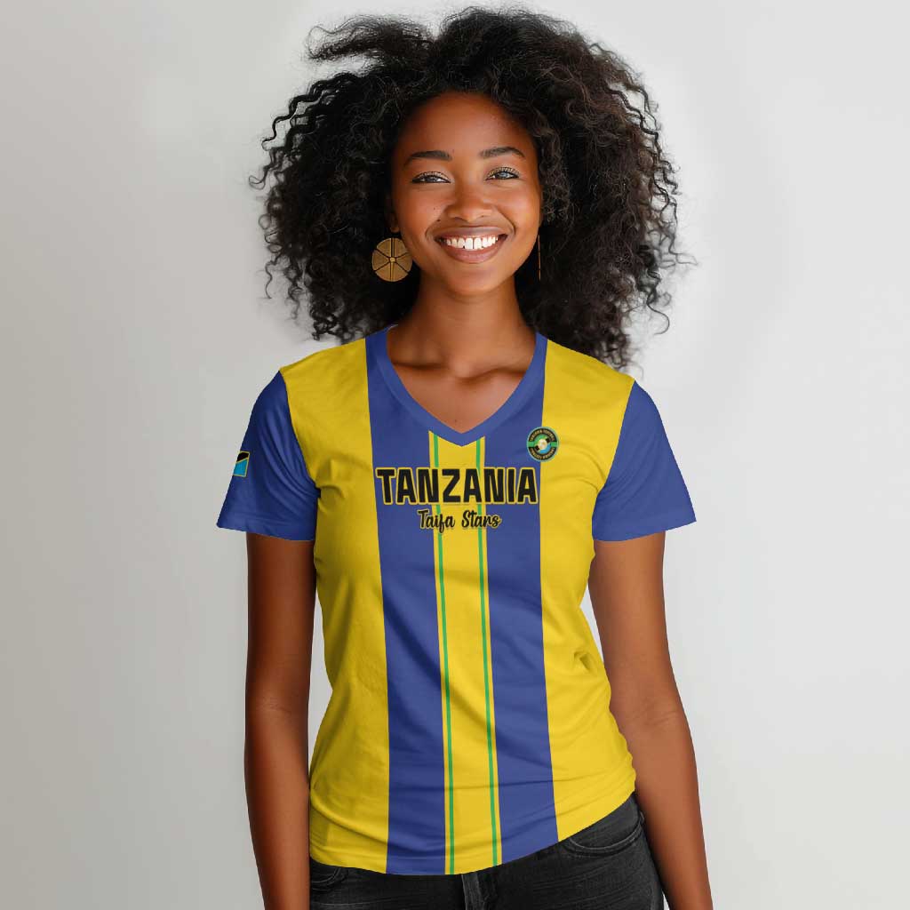 Custom Afro Tanzania Football Women V-Neck T-Shirt We Are Champions
