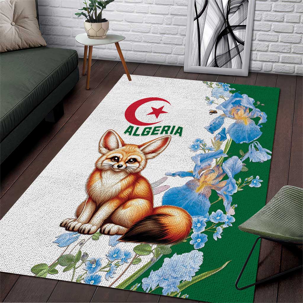 Afro Algeria Area Rug Fennec Fox With Blue Isris Flower