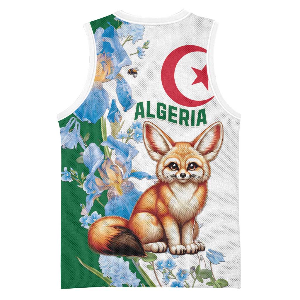 Afro Algeria Basketball Jersey Fennec Fox With Blue Isris Flower LT15
