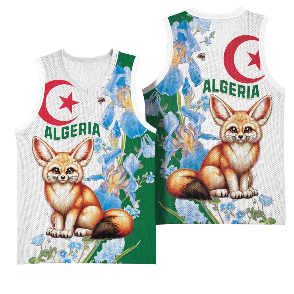 Afro Algeria Basketball Jersey Fennec Fox With Blue Isris Flower LT15