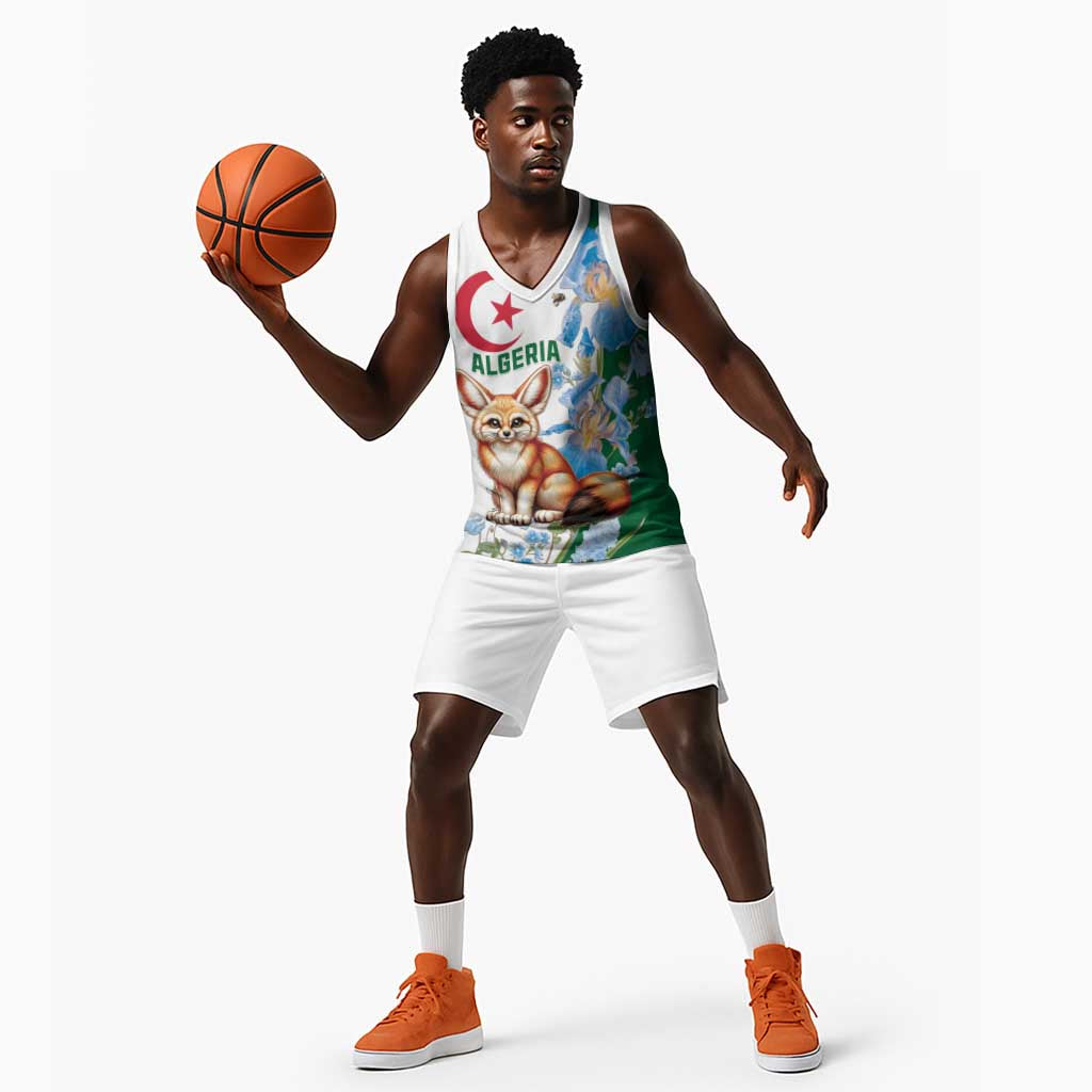 Afro Algeria Basketball Jersey Fennec Fox With Blue Isris Flower LT15