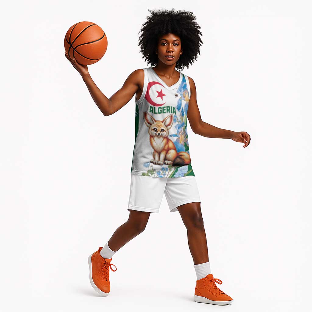 Afro Algeria Basketball Jersey Fennec Fox With Blue Isris Flower LT15