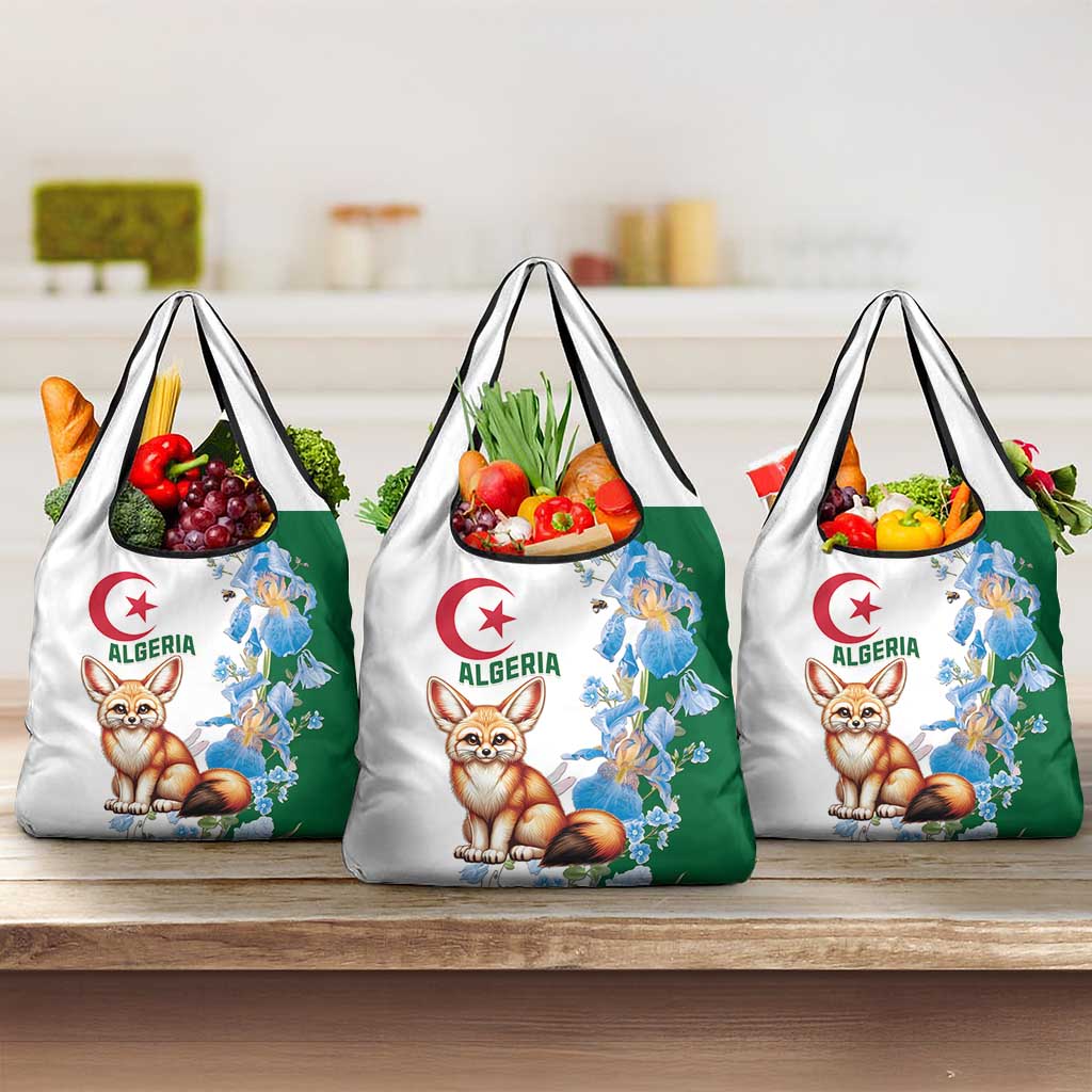 Afro Algeria Grocery Bag Fennec Fox With Blue Isris Flower