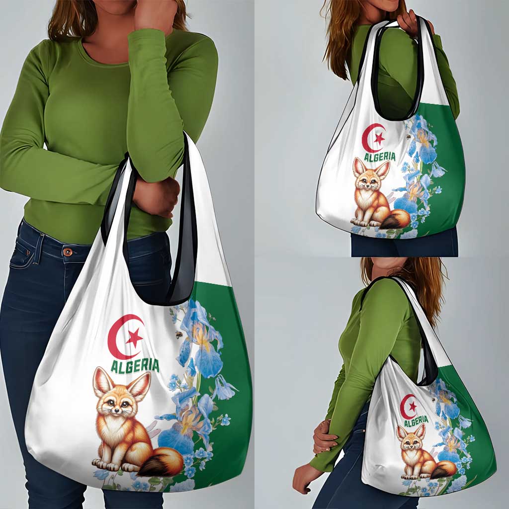 Afro Algeria Grocery Bag Fennec Fox With Blue Isris Flower
