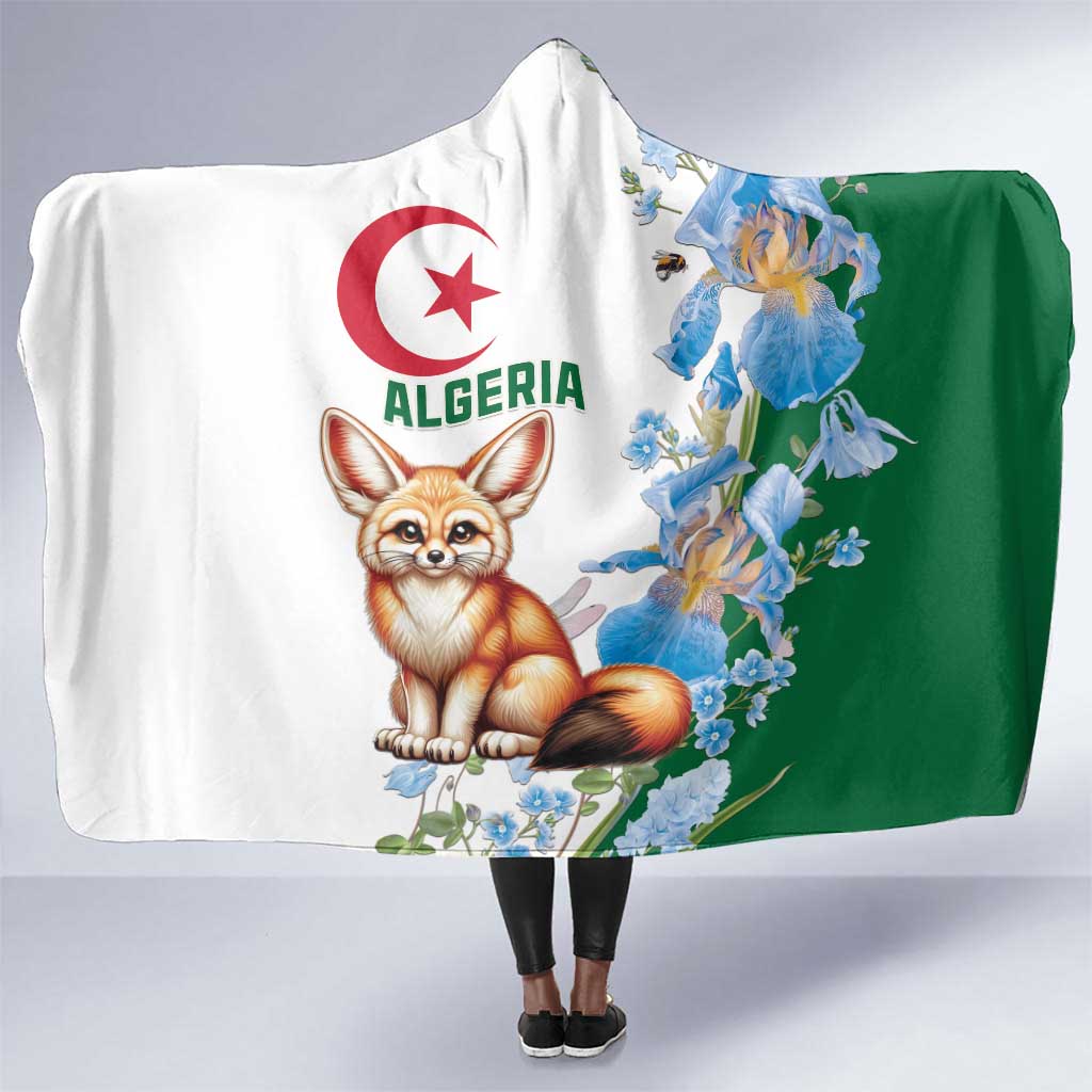 Afro Algeria Hooded Blanket Fennec Fox With Blue Isris Flower