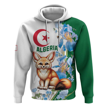 Afro Algeria Hoodie Fennec Fox With Blue Isris Flower