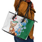Afro Algeria Leather Tote Bag Fennec Fox With Blue Isris Flower