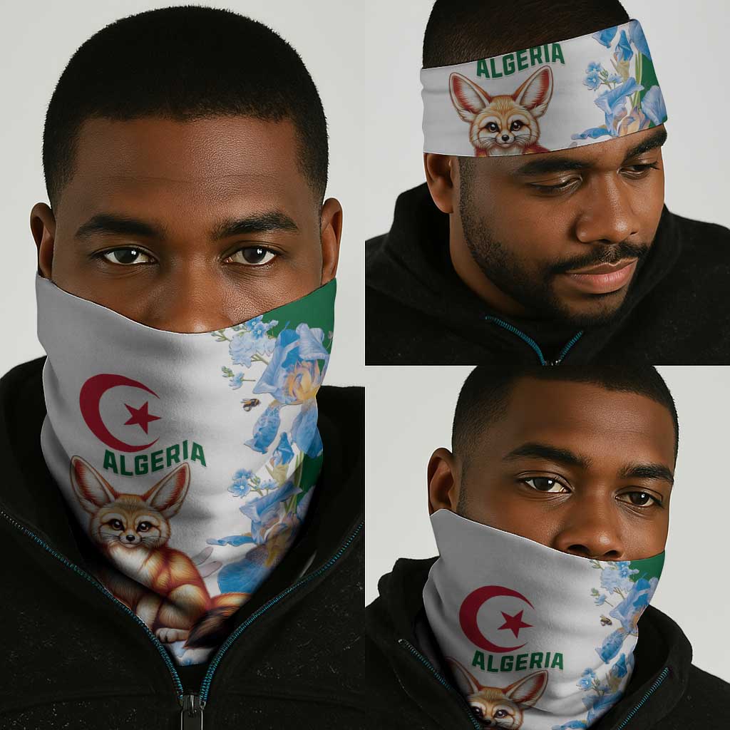 Afro Algeria Neck Gaiter Fennec Fox Blue Isris Flower LT15