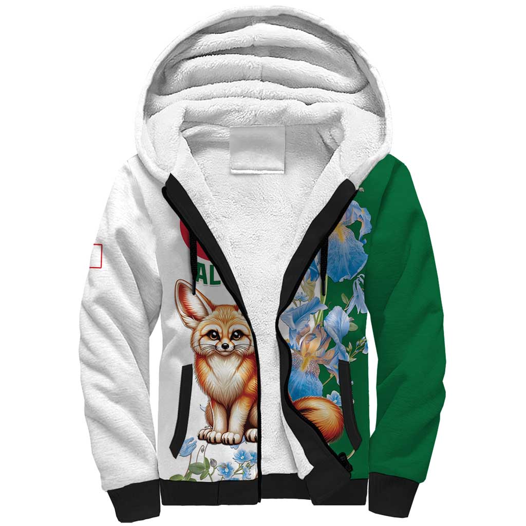 Afro Algeria Sherpa Hoodie Fennec Fox With Blue Isris Flower
