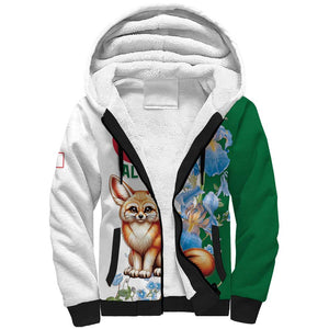 Afro Algeria Sherpa Hoodie Fennec Fox With Blue Isris Flower