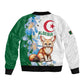 Afro Algeria Sleeve Zip Bomber Jacket Fennec Fox With Blue Isris Flower
