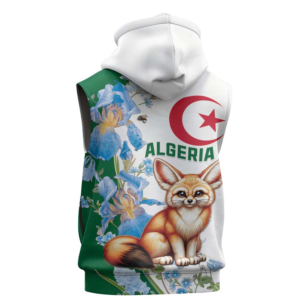 Afro Algeria Sleeveless Hoodie Fennec Fox With Blue Isris Flower - African Pride