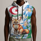 Afro Algeria Sleeveless Hoodie Fennec Fox With Blue Isris Flower - African Pride