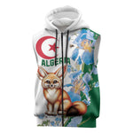 Afro Algeria Sleeveless Zip Hoodie Fennec Fox With Blue Isris Flower - African Pride