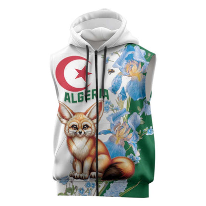 Afro Algeria Sleeveless Zip Hoodie Fennec Fox With Blue Isris Flower - African Pride