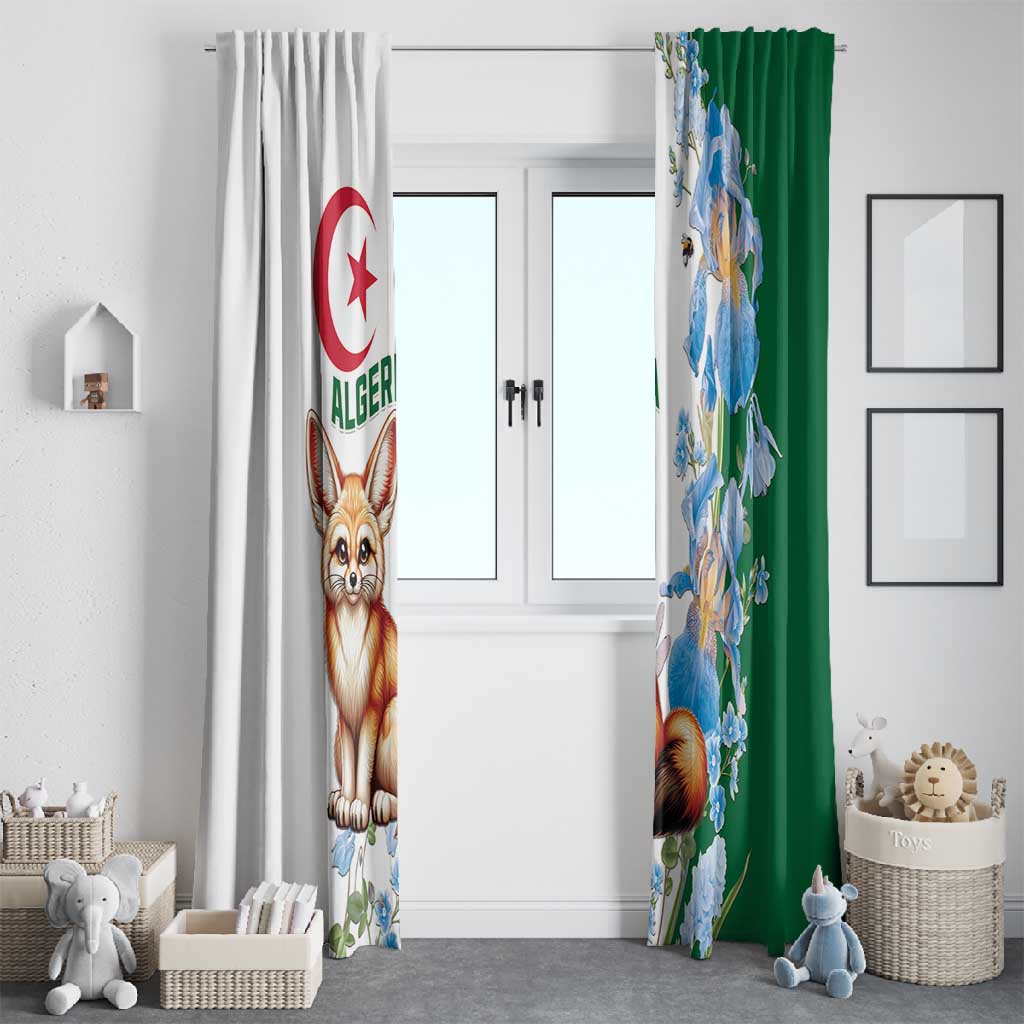 Afro Algeria Window Curtain Fennec Fox With Blue Isris Flower