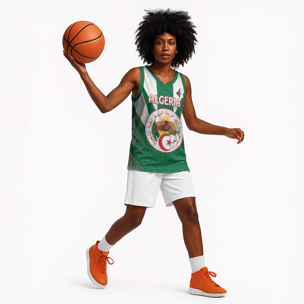 Personalised Afro Algeria Basketball Jersey Coat Of Arms With Islamic Pattern LT15