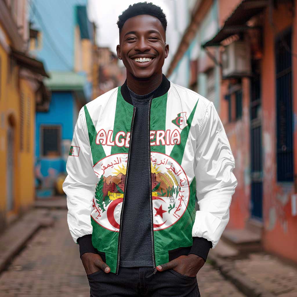 Personalised Afro Algeria Bomber Jacket Coat Of Arms With Islamic Pattern